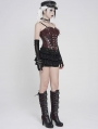 Dark Red Gothic Punk Spiked Leather Corset Top for Women