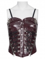 Dark Red Gothic Punk Spiked Leather Corset Top for Women