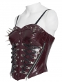 Dark Red Gothic Punk Spiked Leather Corset Top for Women