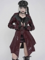 Red and Black Gothic Punk Batwing Hem Leather Jacket for Women