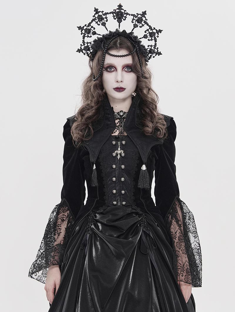 Black Gothic Retro Bat Collar Tailcoat for Women