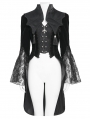 Black Gothic Retro Bat Collar Tailcoat for Women