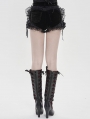 Black Gothic Flower Applique Ruffle Velvet Shorts for Women