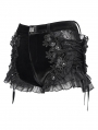 Black Gothic Flower Applique Ruffle Velvet Shorts for Women