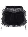 Black Gothic Flower Applique Ruffle Velvet Shorts for Women