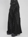 Black Gothic Distressed Eyelet Punk Wide Leg Pants for Women