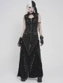Black Gothic Distressed Eyelet Punk Wide Leg Pants for Women