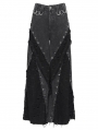 Black Gothic Distressed Eyelet Punk Wide Leg Pants for Women