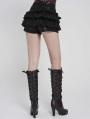 Black Gothic Fur Trim Frill Hot Pants for Women
