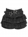 Black Gothic Fur Trim Frill Hot Pants for Women