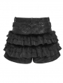 Black Gothic Fur Trim Frill Hot Pants for Women