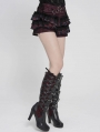 Red Gothic Plaid Fur Trim Frill Hot Pants for Women