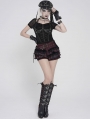 Red Gothic Plaid Fur Trim Frill Hot Pants for Women