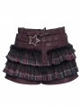Red Gothic Plaid Fur Trim Frill Hot Pants for Women