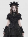 Black Retro Gothic Ruffles Lace Beaded Short Sleeve Shirt for Women