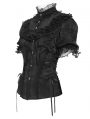 Black Retro Gothic Ruffles Lace Beaded Short Sleeve Shirt for Women