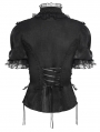 Black Retro Gothic Ruffles Lace Beaded Short Sleeve Shirt for Women