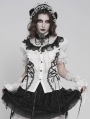 White Retro Gothic Ruffles Lace Beaded Short Sleeve Shirt for Women