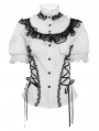 White Retro Gothic Ruffles Lace Beaded Short Sleeve Shirt for Women