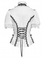White Retro Gothic Ruffles Lace Beaded Short Sleeve Shirt for Women
