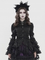 Black Retro Gothic Long Flared Sleeve Beaded Ruffle Shirt for Women