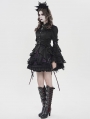 Black Retro Gothic Long Flared Sleeve Beaded Ruffle Shirt for Women
