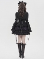 Black Retro Gothic Long Flared Sleeve Beaded Ruffle Shirt for Women