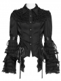 Black Retro Gothic Long Flared Sleeve Beaded Ruffle Shirt for Women