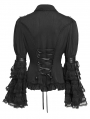 Black Retro Gothic Long Flared Sleeve Beaded Ruffle Shirt for Women