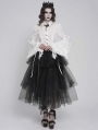 White Retro Gothic Long Flared Sleeve Beaded Ruffle Shirt for Women