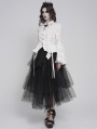White Retro Gothic Long Flared Sleeve Beaded Ruffle Shirt for Women