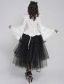 White Retro Gothic Long Flared Sleeve Beaded Ruffle Shirt for Women