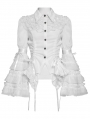 White Retro Gothic Long Flared Sleeve Beaded Ruffle Shirt for Women
