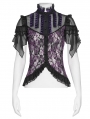 Black and Purple Retro Gothic Floral Lace Mesh Shirt for Women