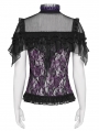 Black and Purple Retro Gothic Floral Lace Mesh Shirt for Women