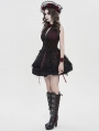 Black and Red Gothic Retro Embroidered Lace Sleeveless Shirt for Women