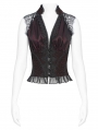 Black and Red Gothic Retro Embroidered Lace Sleeveless Shirt for Women