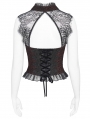 Black and Red Gothic Retro Embroidered Lace Sleeveless Shirt for Women