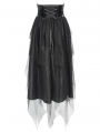 Black Gothic Punk Corset Belted Irregular Layered Long Skirt