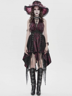 Black and Red Sexy Gothic Halter Cut Out Irregular Ruffle Dress