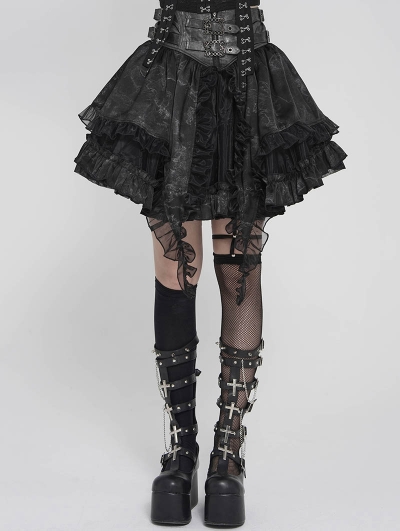 Grey and Black Gothic Layered Ruffle Irregular Skirt