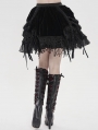 Black Gothic Velvet Embroidered Fringe Short Skirt