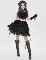 Black Gothic Velvet Embroidered Fringe Short Skirt