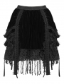 Black Gothic Velvet Embroidered Fringe Short Skirt