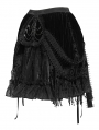 Black Gothic Velvet Embroidered Fringe Short Skirt