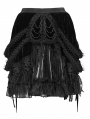Black Gothic Velvet Embroidered Fringe Short Skirt