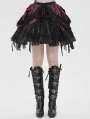 Black and Red Gothic Velvet Embroidered Fringe Short Skirt