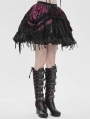 Black and Red Gothic Velvet Embroidered Fringe Short Skirt