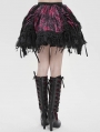 Black and Red Gothic Velvet Embroidered Fringe Short Skirt