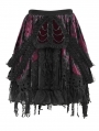 Black and Red Gothic Velvet Embroidered Fringe Short Skirt